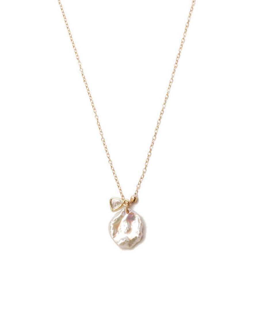 Keshi Pearl and Sliced Champagne Diamond Necklace 14k Yellow Gold, Champagne Diamond