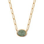 Oval Green Kyanite Bezel Paperclip Necklace 18k Gold Vermeil, Green Kyanite