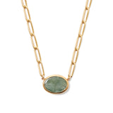 Oval Green Kyanite Bezel Paperclip Necklace 18k Gold Vermeil, Green Kyanite