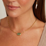 Oval Green Kyanite Bezel Paperclip Necklace 18k Gold Vermeil, Green Kyanite