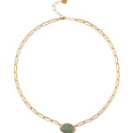 Oval Green Kyanite Bezel Paperclip Necklace 18k Gold Vermeil, Green Kyanite
