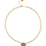 Oval Green Kyanite Bezel Paperclip Necklace 18k Gold Vermeil, Green Kyanite