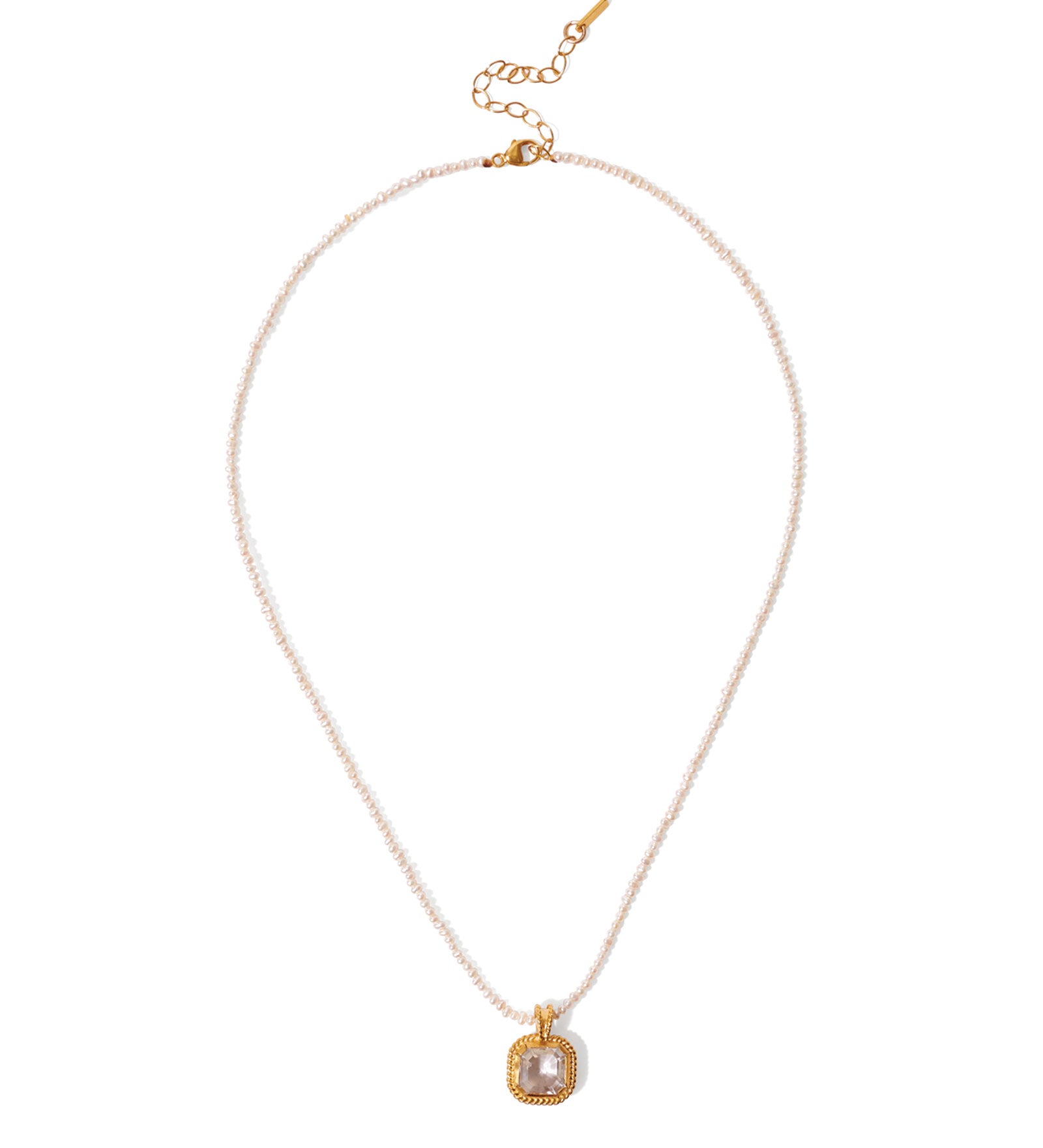 Chan Luu-Square Crystal Pearl Necklace-Pendant Necklaces-18k Gold Vermeil, White Pearl-Blue Ruby Jewellery-Vancouver Canada