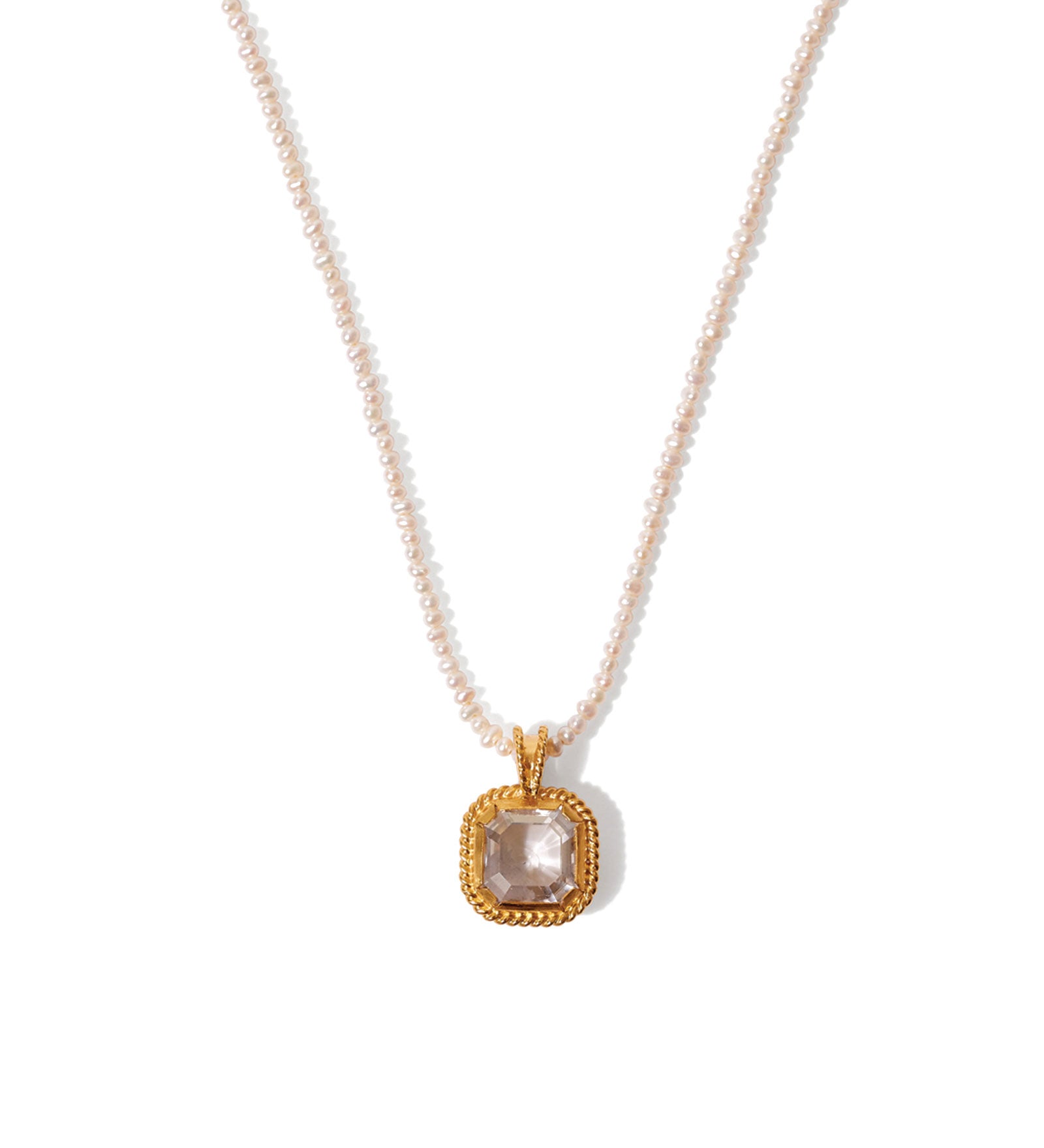 Chan Luu-Square Crystal Pearl Necklace-Pendant Necklaces-18k Gold Vermeil, White Pearl-Blue Ruby Jewellery-Vancouver Canada