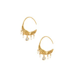 Stone Crescent Moon Hoop Earrings 18k Gold Vermeil, Diamond