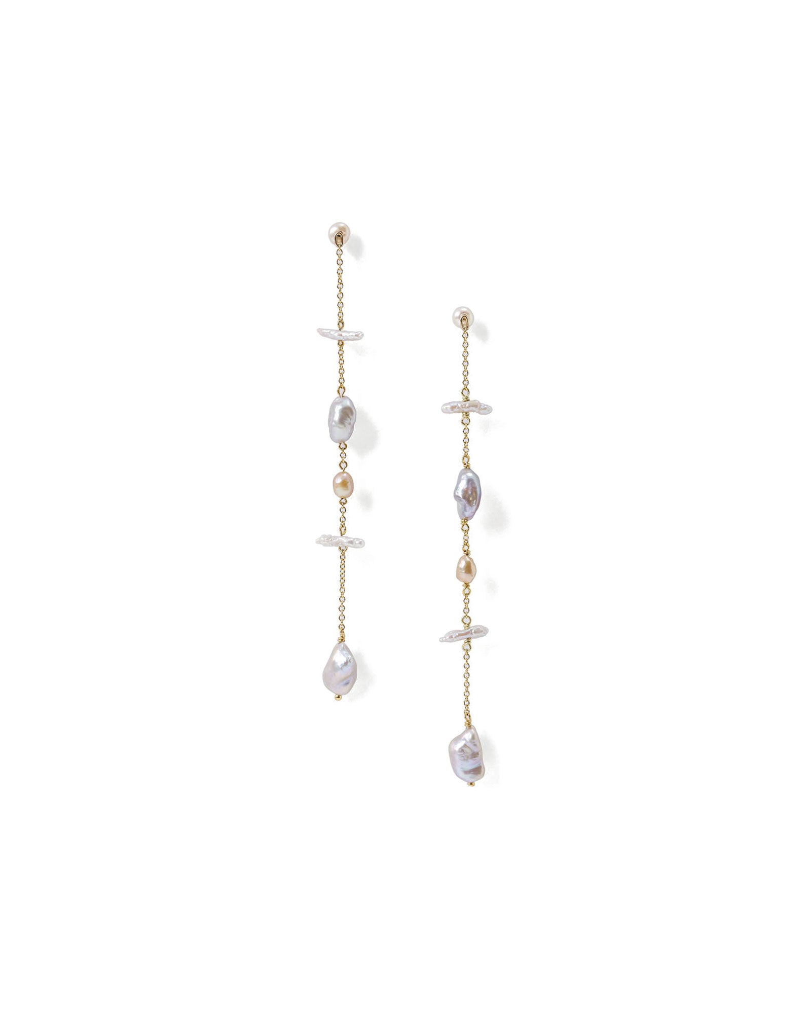 Mixed Pearl Drop Earrings 18k Gold Vermeil, Grey Pearl