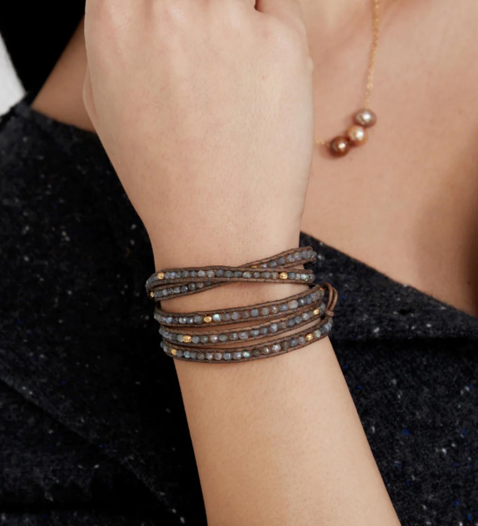 Chan Luu-Denali Wrap Bracelet-Bracelets-18k Gold Vermeil, Labradorite-Blue Ruby Jewellery-Vancouver Canada