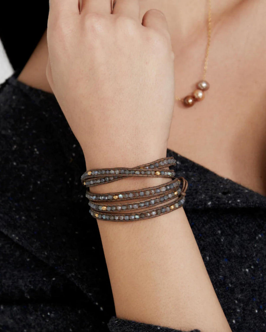 Chan Luu-Denali Wrap Bracelet-Bracelets-18k Gold Vermeil, Labradorite-Blue Ruby Jewellery-Vancouver Canada