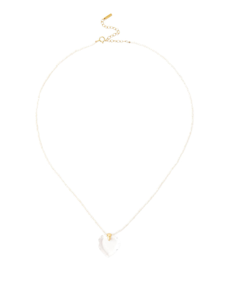 Crystal Heart Pearl Necklace 18k Gold Vermeil, Crystal