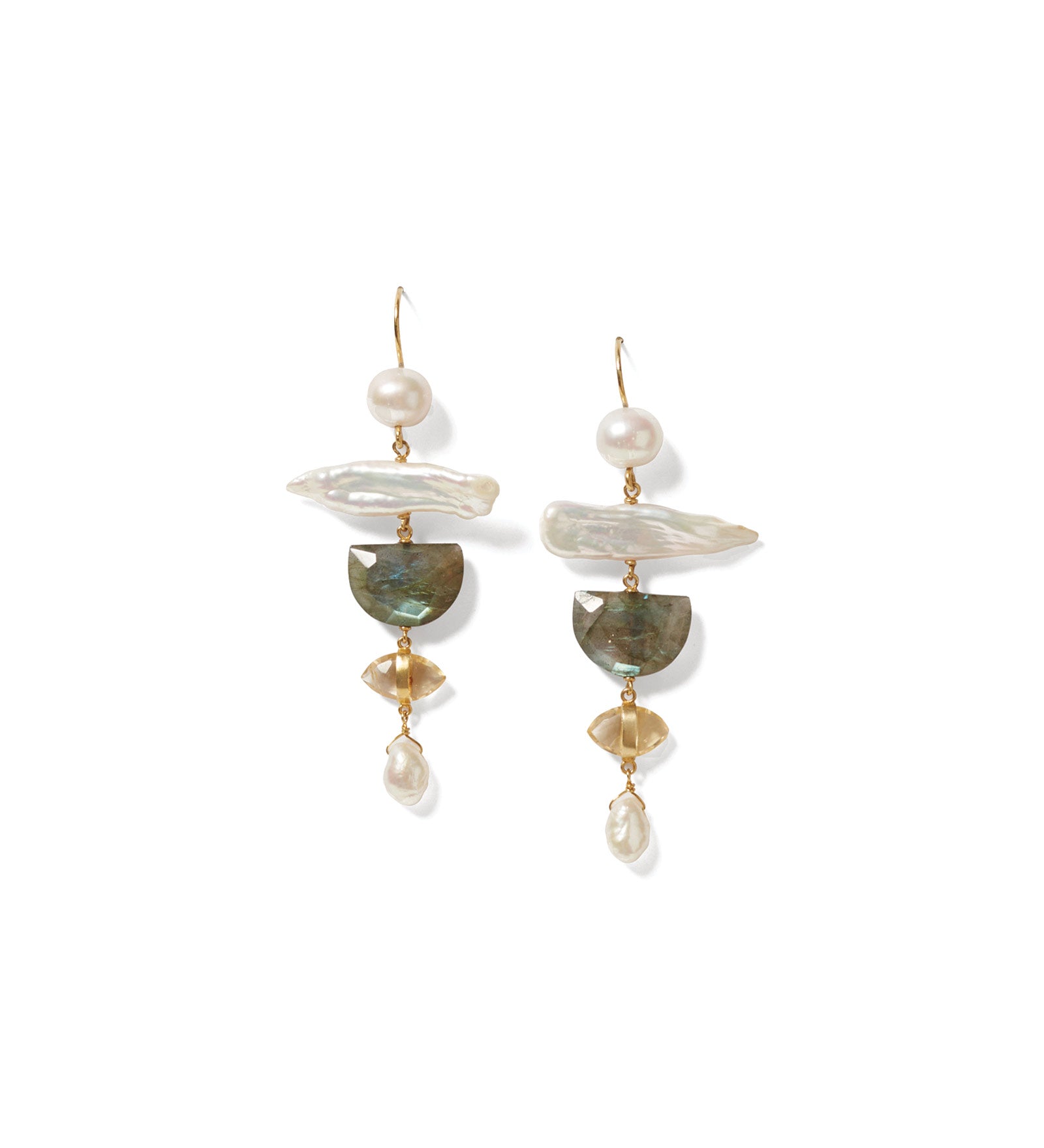Mixed Stone Shape Hooks 18k Gold Vermeil, White Pearl