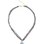 2 Row Stone + Pearl Drop Necklace 18k Gold Vermeil, Iolite