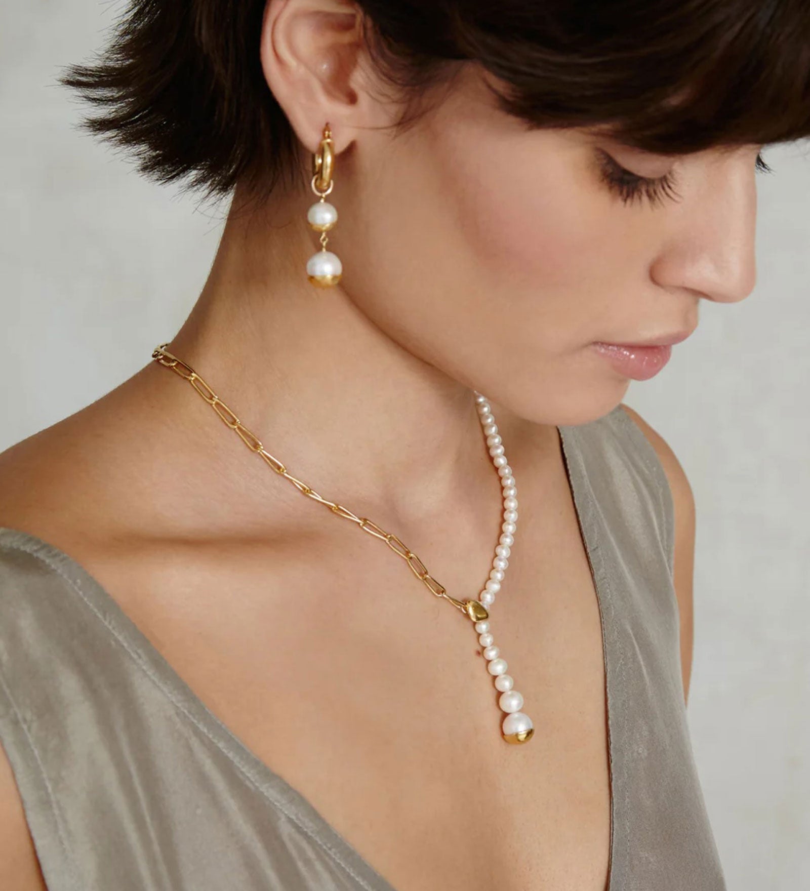 Gold Dipped Tiered Hoop Earrings 18k Gold Vermeil, White Pearl