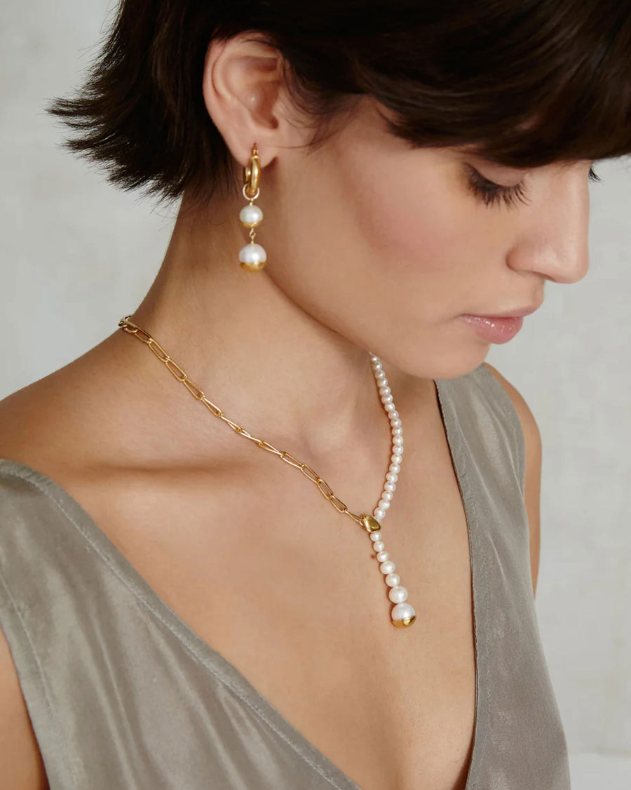 Gold Dipped Tiered Hoop Earrings 18k Gold Vermeil, White Pearl