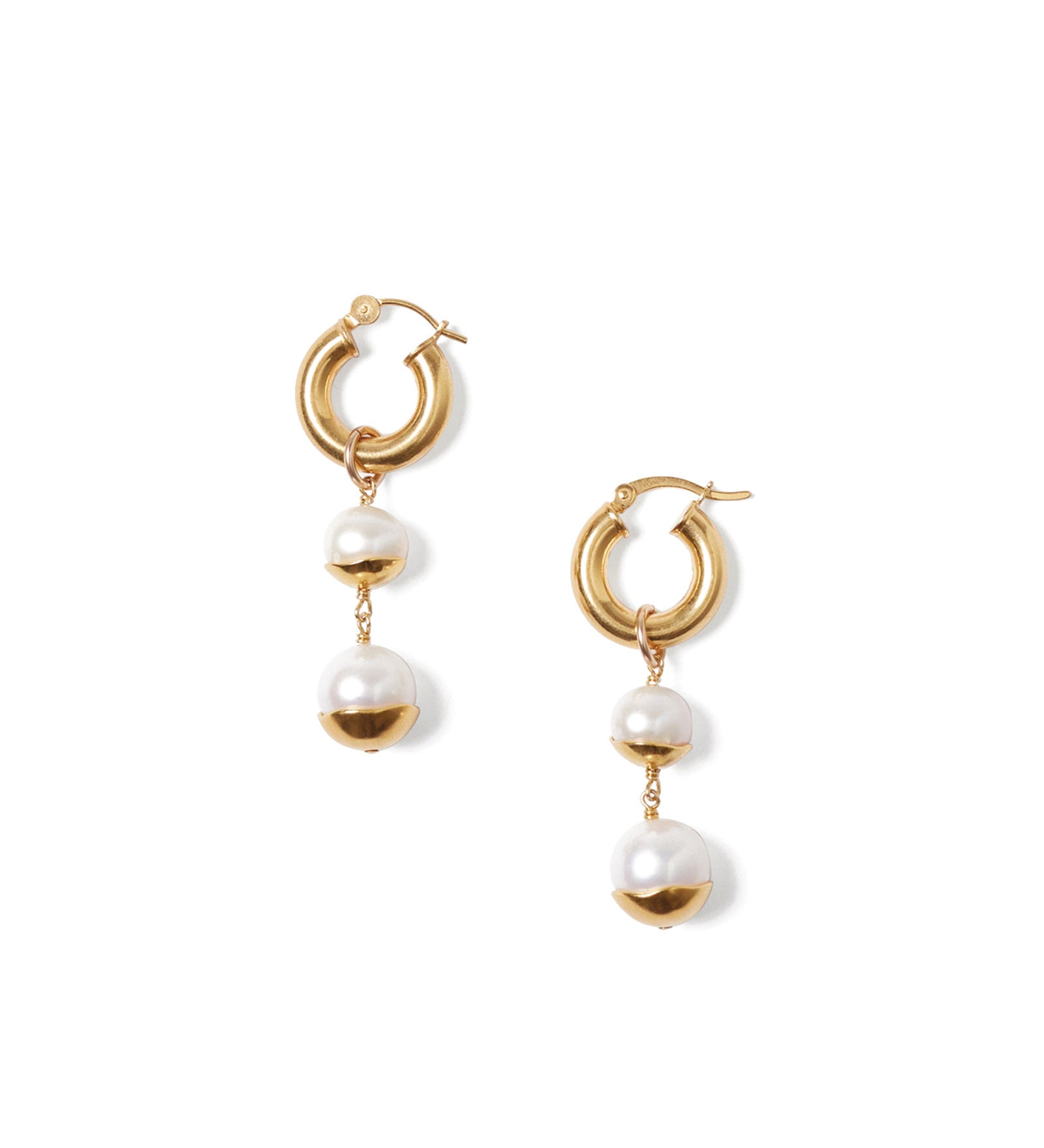 Gold Dipped Tiered Hoop Earrings 18k Gold Vermeil, White Pearl