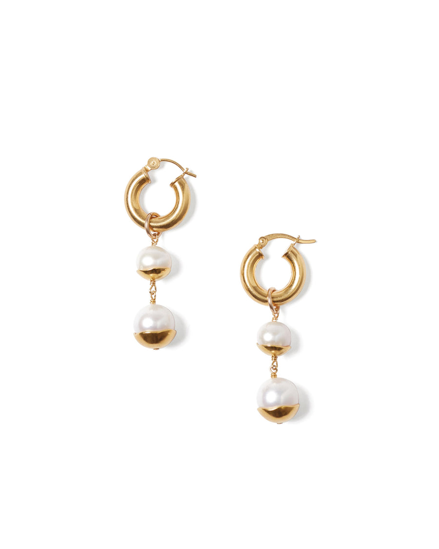 Gold Dipped Tiered Hoop Earrings 18k Gold Vermeil, White Pearl