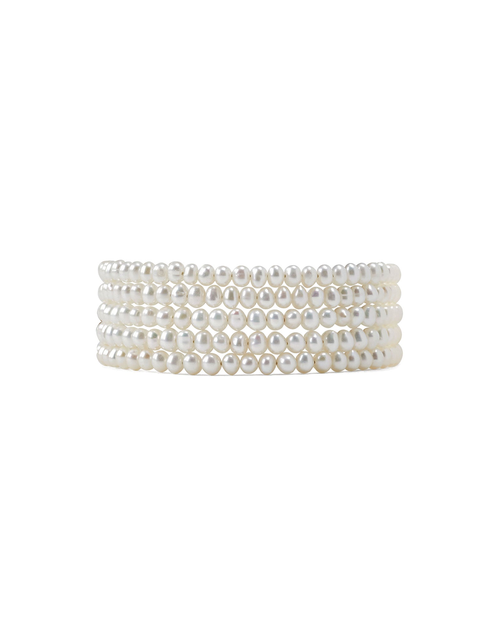 5 Wrap White Pearl Bracelet Sterling Silver, White Pearl