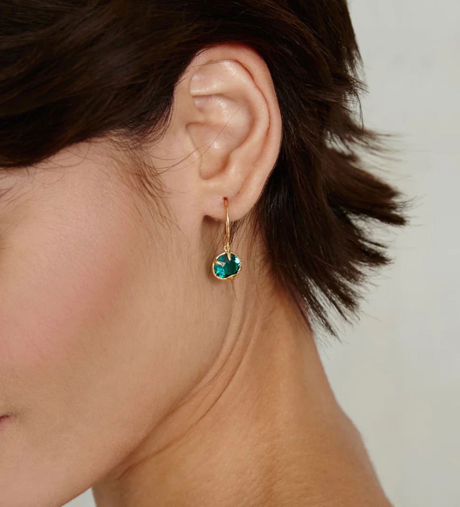 May Birthstone Earrings 18k Gold Vermeil, Emerald Crystal