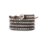 5 Wrap Grey Pearl Leather Bracelet Sterling Silver, Grey Pearl