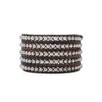 5 Wrap Grey Pearl Leather Bracelet Sterling Silver, Grey Pearl