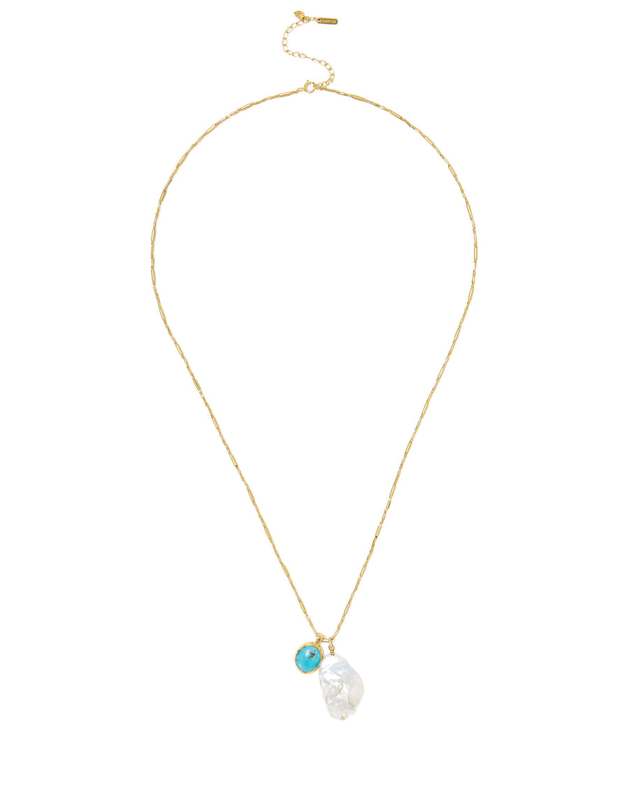 Pearl Bezel Turquoise Nugget Necklace 18k Gold Vermeil, Turquoise