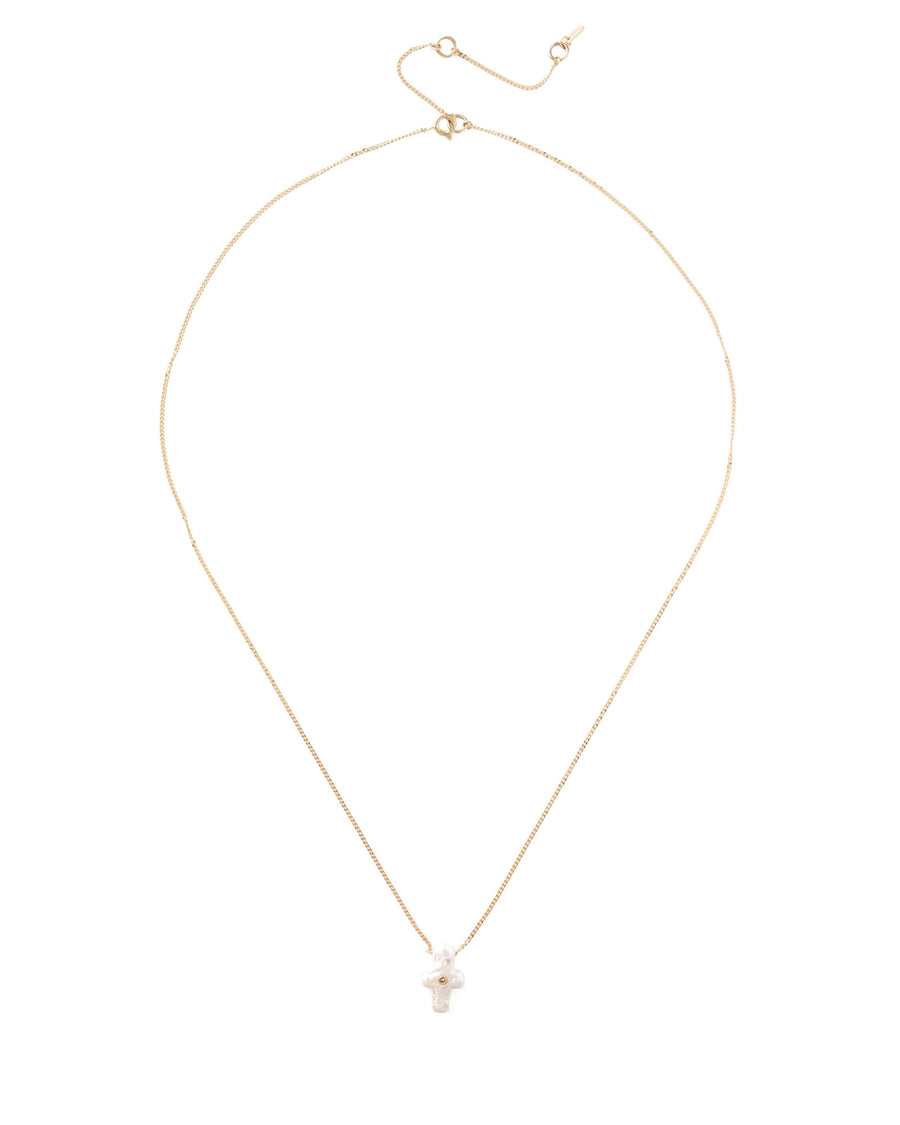 Pearl Playa Cross Necklace 14k Yellow Gold, Champagne Diamond