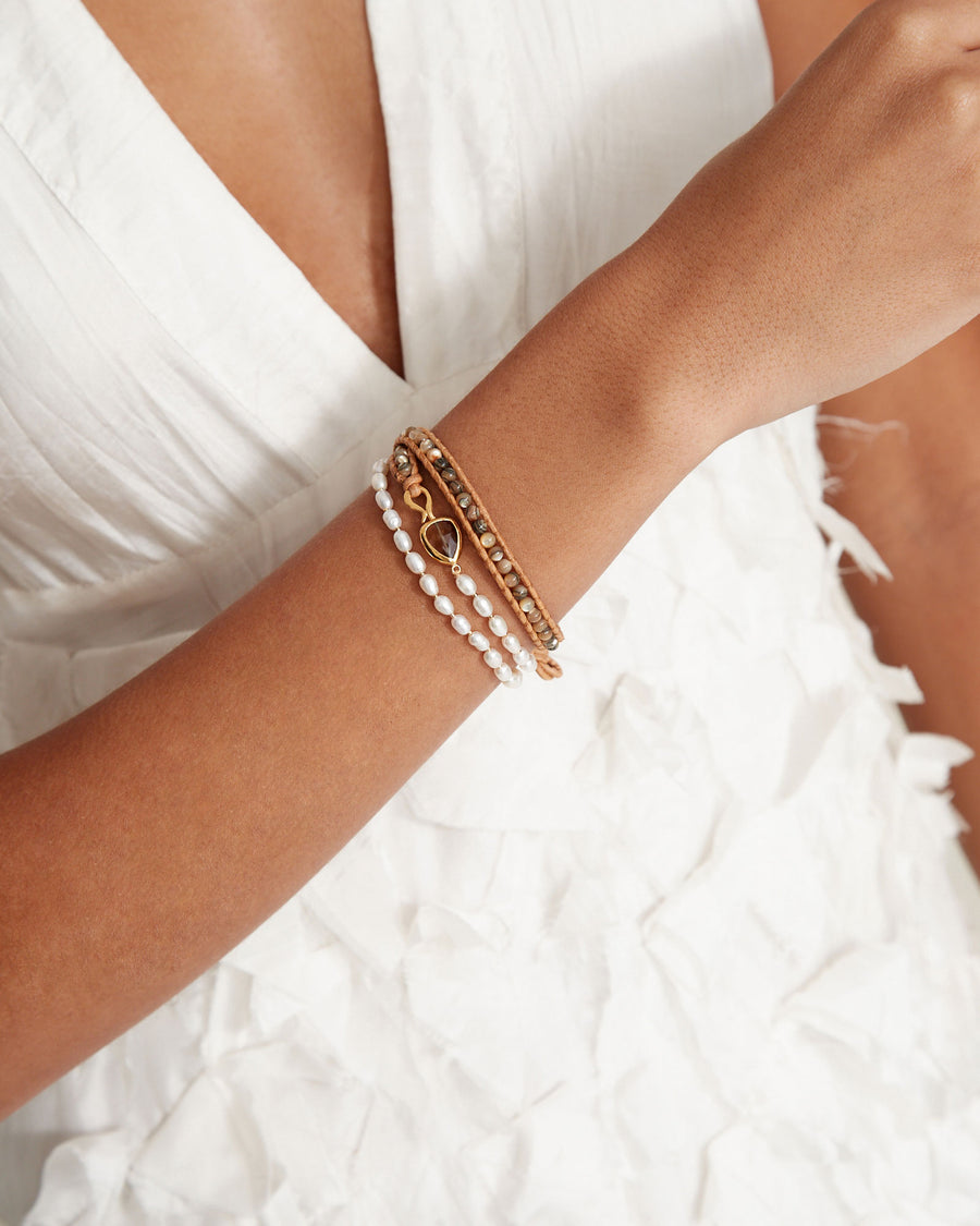 Rahel Triple Wrap Bracelet 18k Gold Vermeil, White Pearl