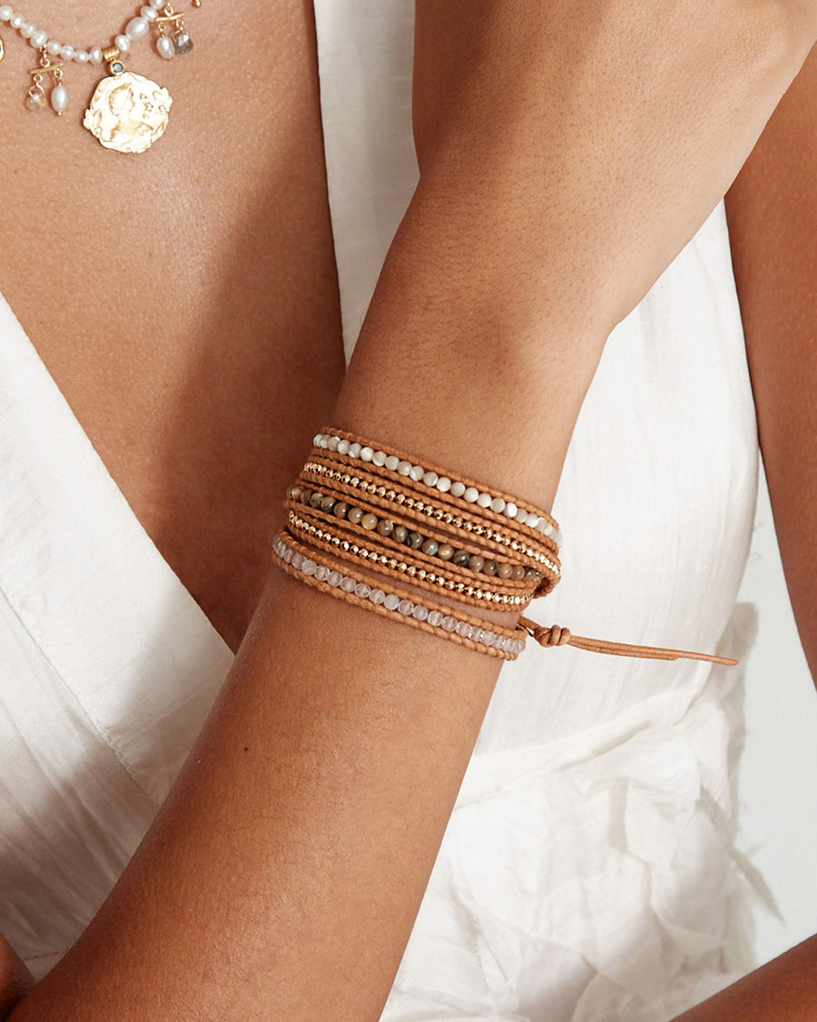 Chan Luu-Santi Wrap Bracelet-Bracelets-18k Gold Vermeil, Mother of Pearl, Moonstone-Blue Ruby Jewellery-Vancouver Canada