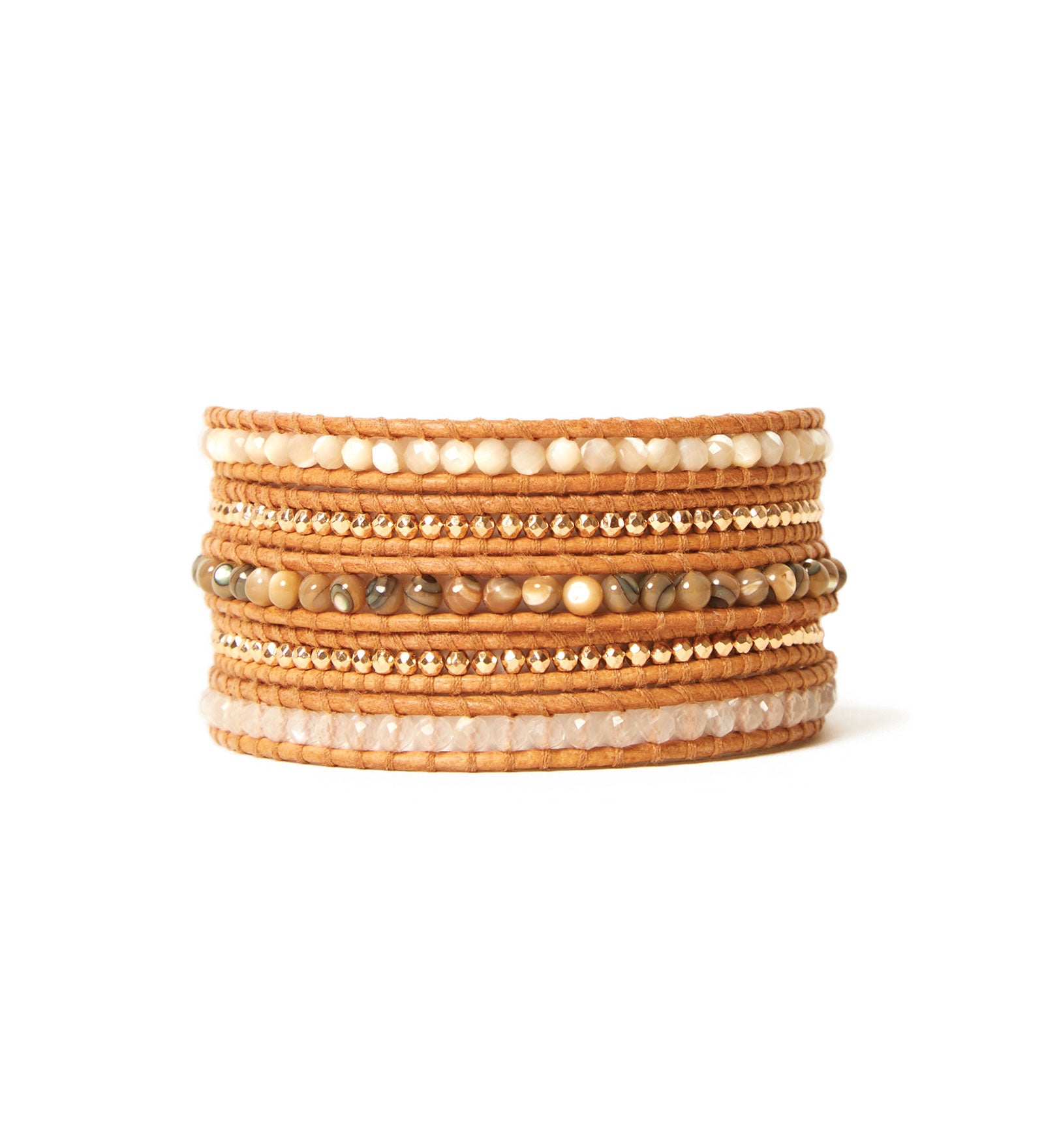 Chan Luu-Santi Wrap Bracelet-Bracelets-18k Gold Vermeil, Mother of Pearl, Moonstone-Blue Ruby Jewellery-Vancouver Canada