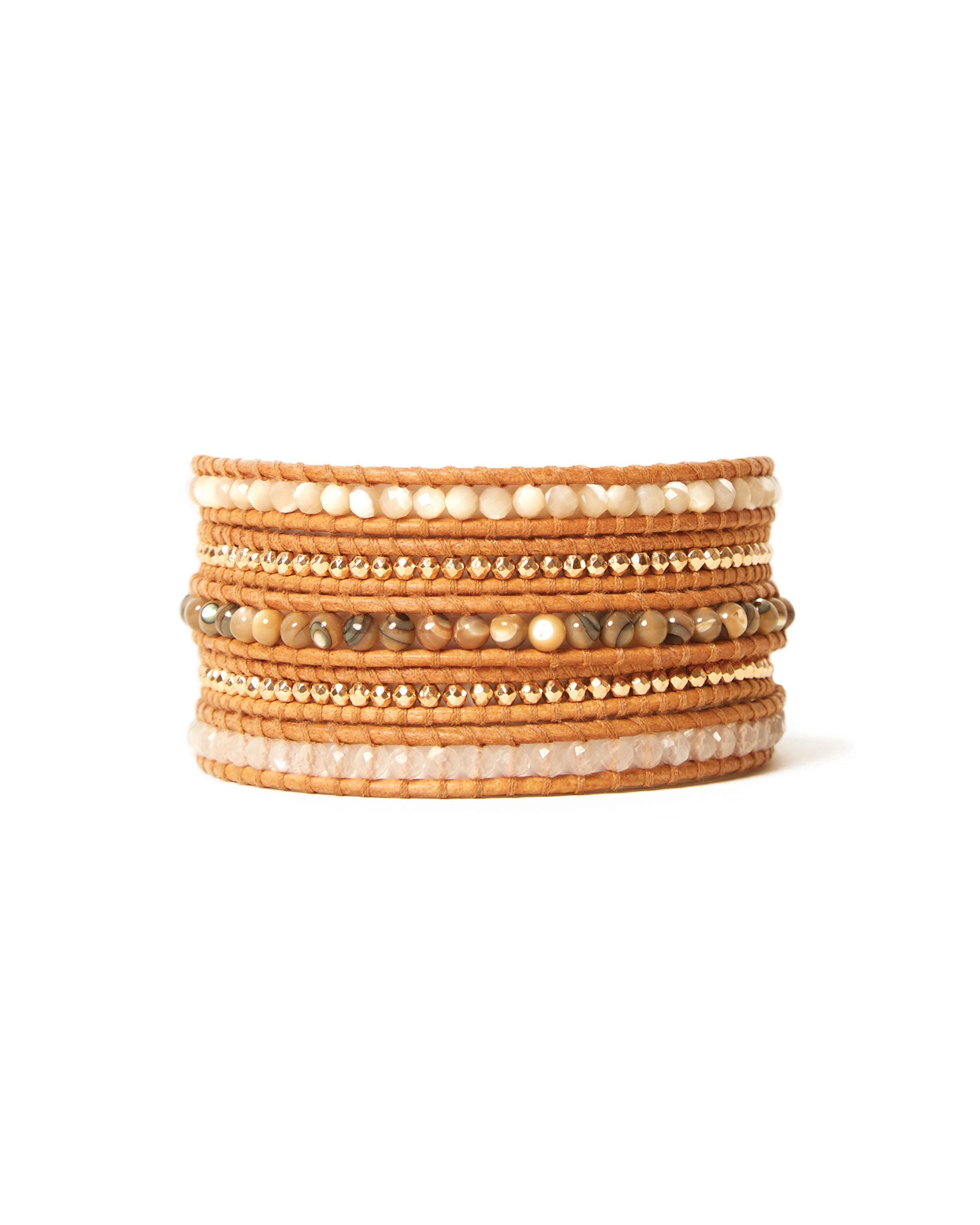 Chan Luu-Santi Wrap Bracelet-Bracelets-18k Gold Vermeil, Mother of Pearl, Moonstone-Blue Ruby Jewellery-Vancouver Canada