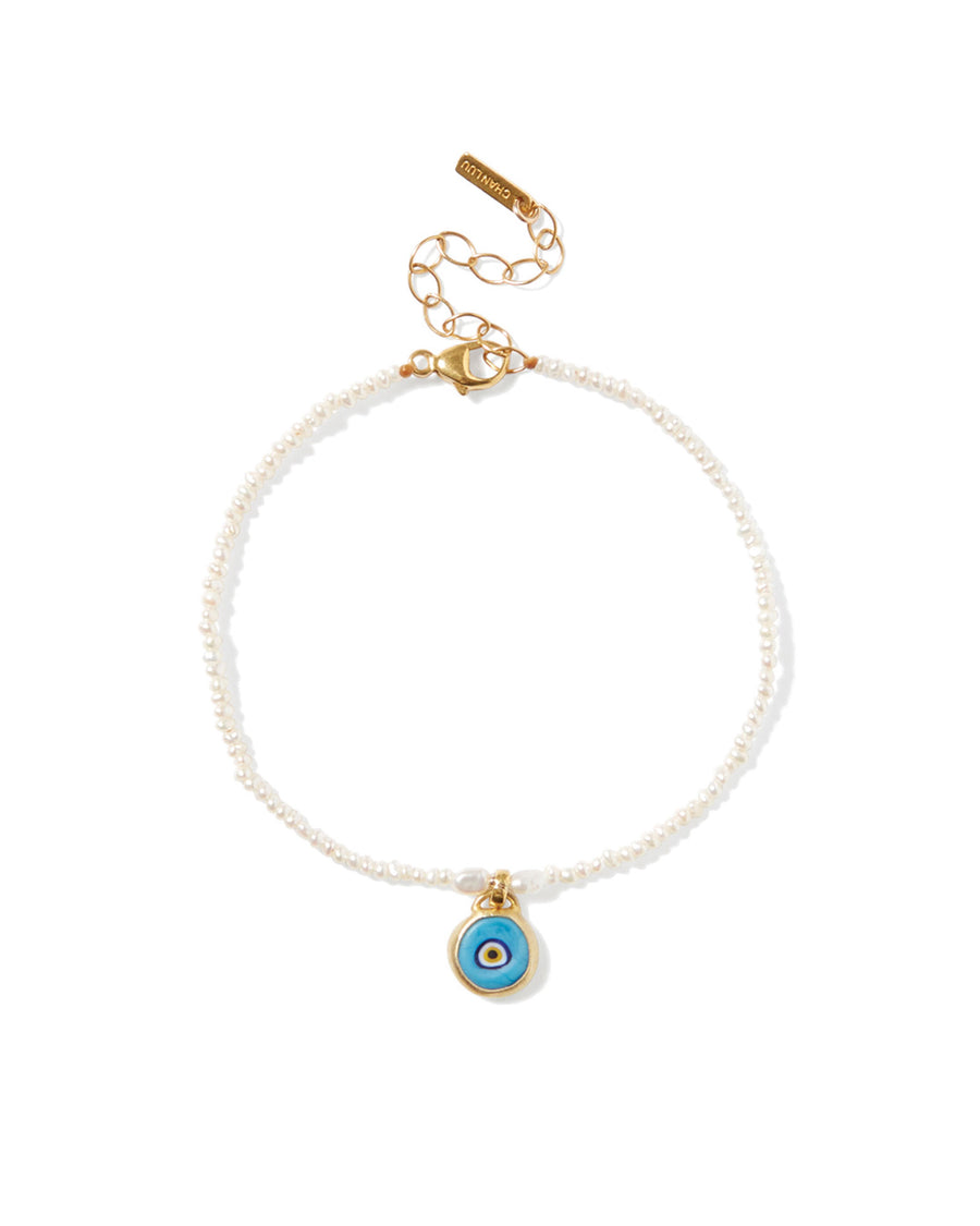 Mya Evil Eye Bracelet 18k Gold Vermeil, White Pearl