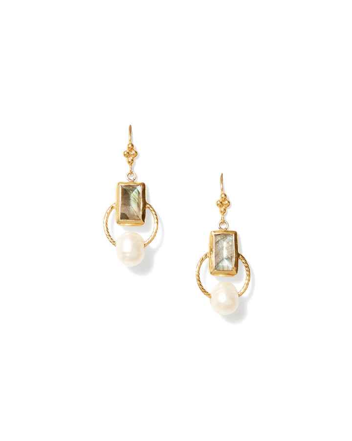Halo Drop Earrings 18k Gold Vermeil, White Pearl