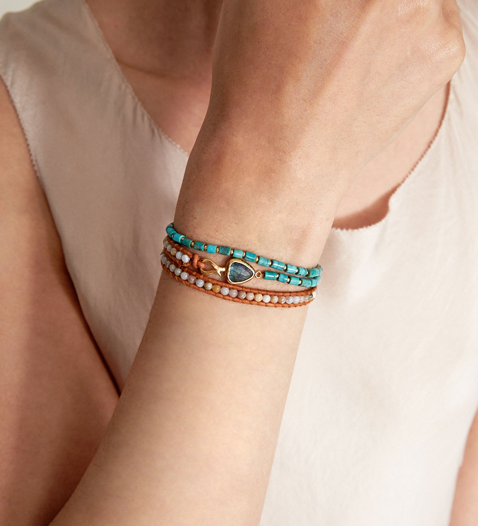 Rahel Triple Wrap Bracelet 18k Gold Vermeil, Turquoise