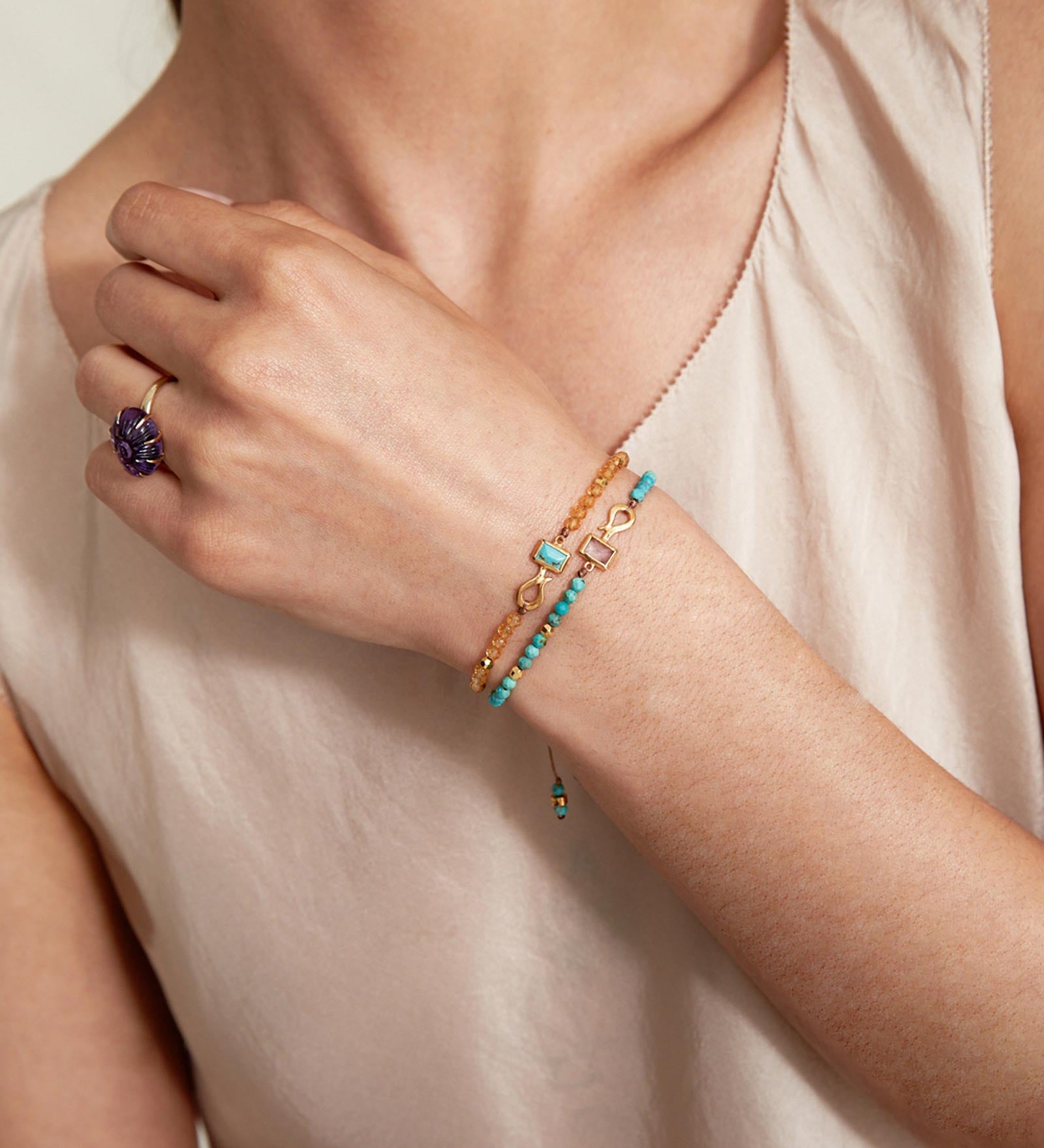 Rectangular Stone Pull Bracelet 18k Gold Vermeil, Citrine