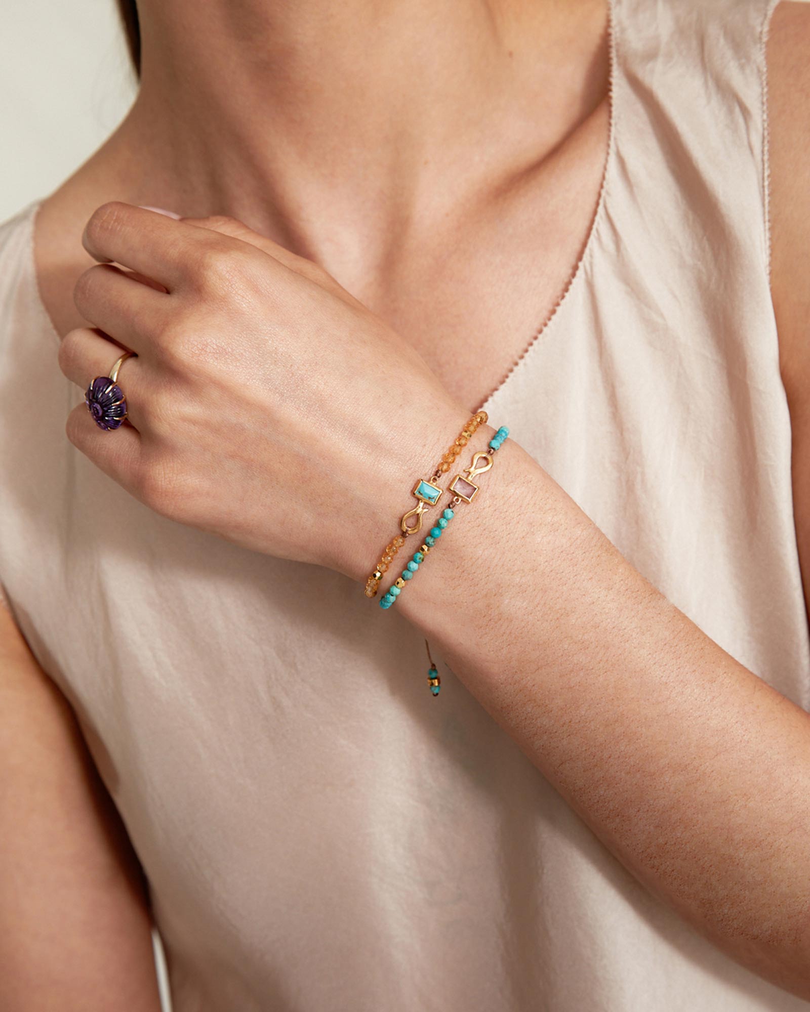 Rectangular Stone Pull Bracelet 18k Gold Vermeil, Citrine