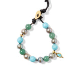 Mix Round Stone Leather Bracelet 18k Gold Vermeil, Turquoise