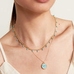 Turquoise Drop Figaro Chain Necklace 18k Gold Vermeil, Turquoise