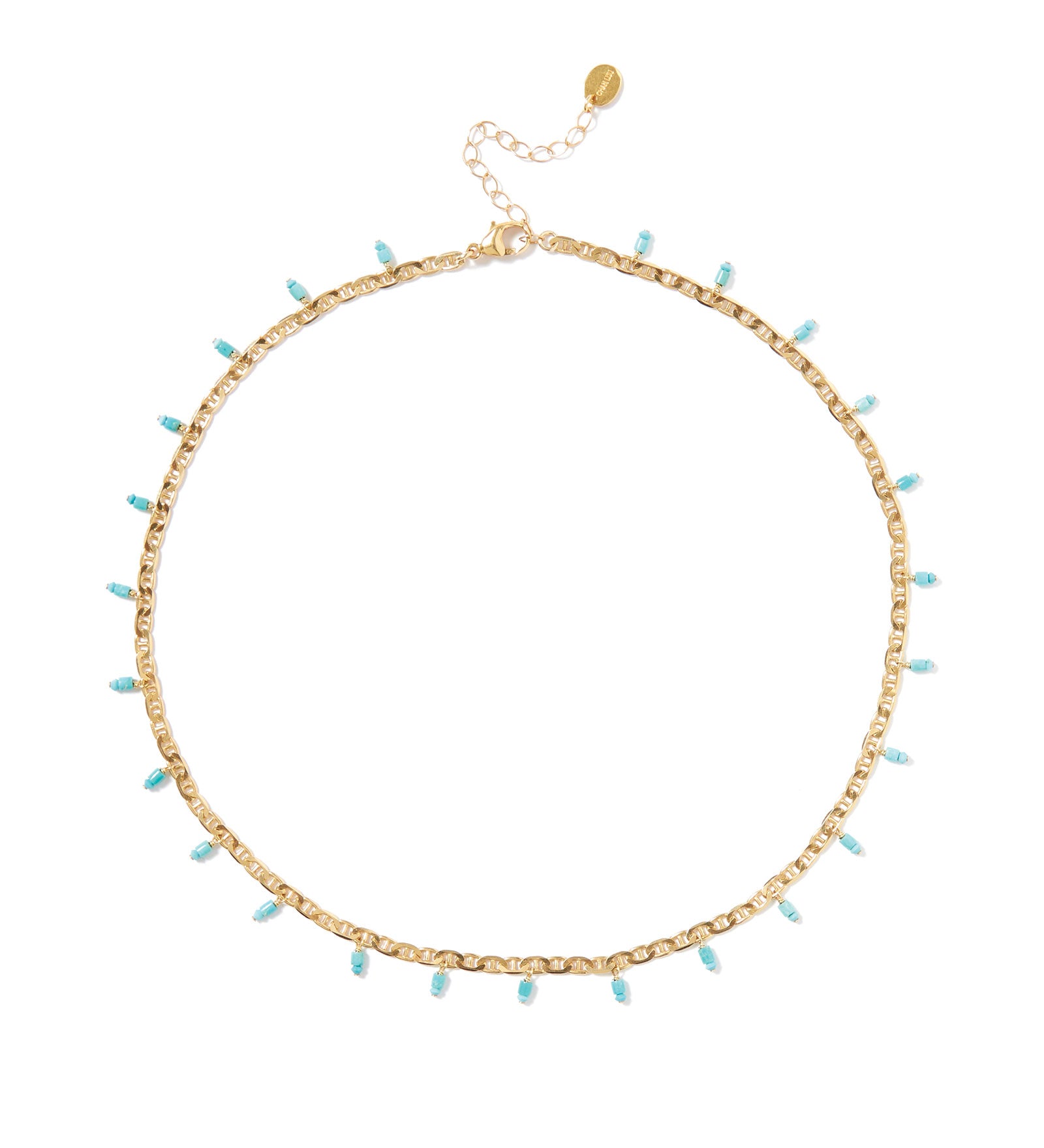 Turquoise Drop Figaro Chain Necklace 18k Gold Vermeil, Turquoise