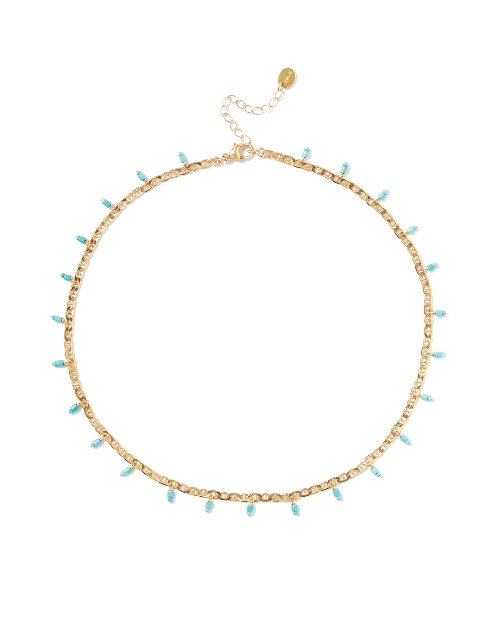 Turquoise Drop Figaro Chain Necklace 18k Gold Vermeil, Turquoise