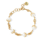 5 Claw Pearl Link Bracelet 18k Gold Plated, White Pearl
