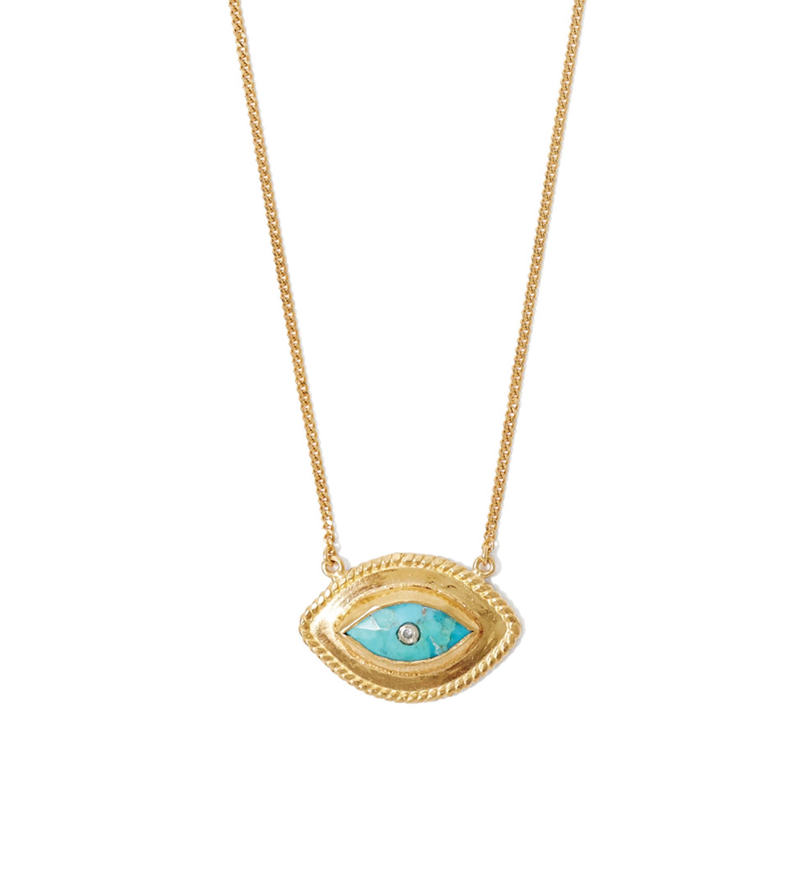 Bezel Stone Evil Eye Diamond Necklace 18k Gold Vermeil, Turquoise