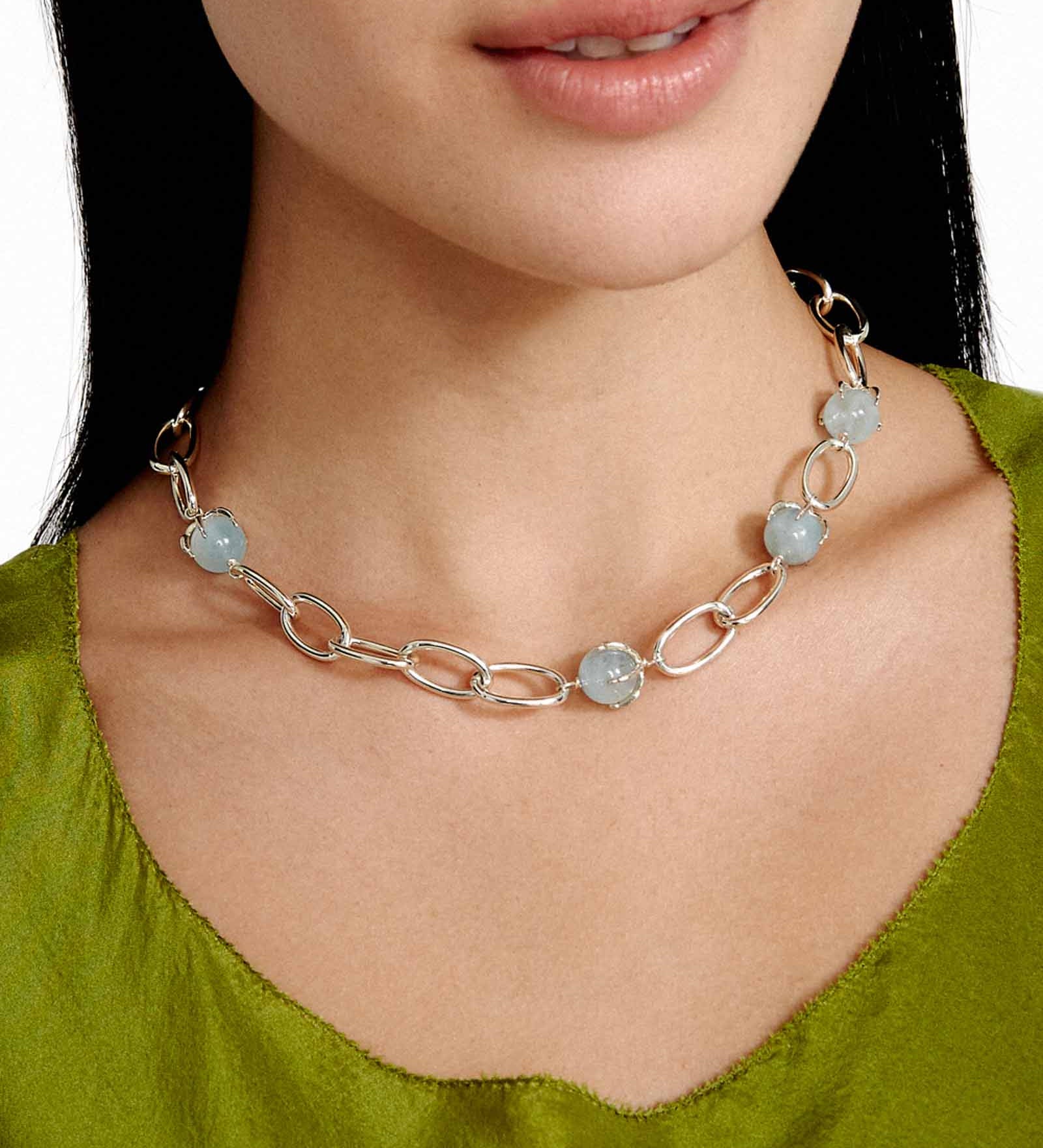 Link Claw Aquamarine Necklace Silver Plated, Aquamarine