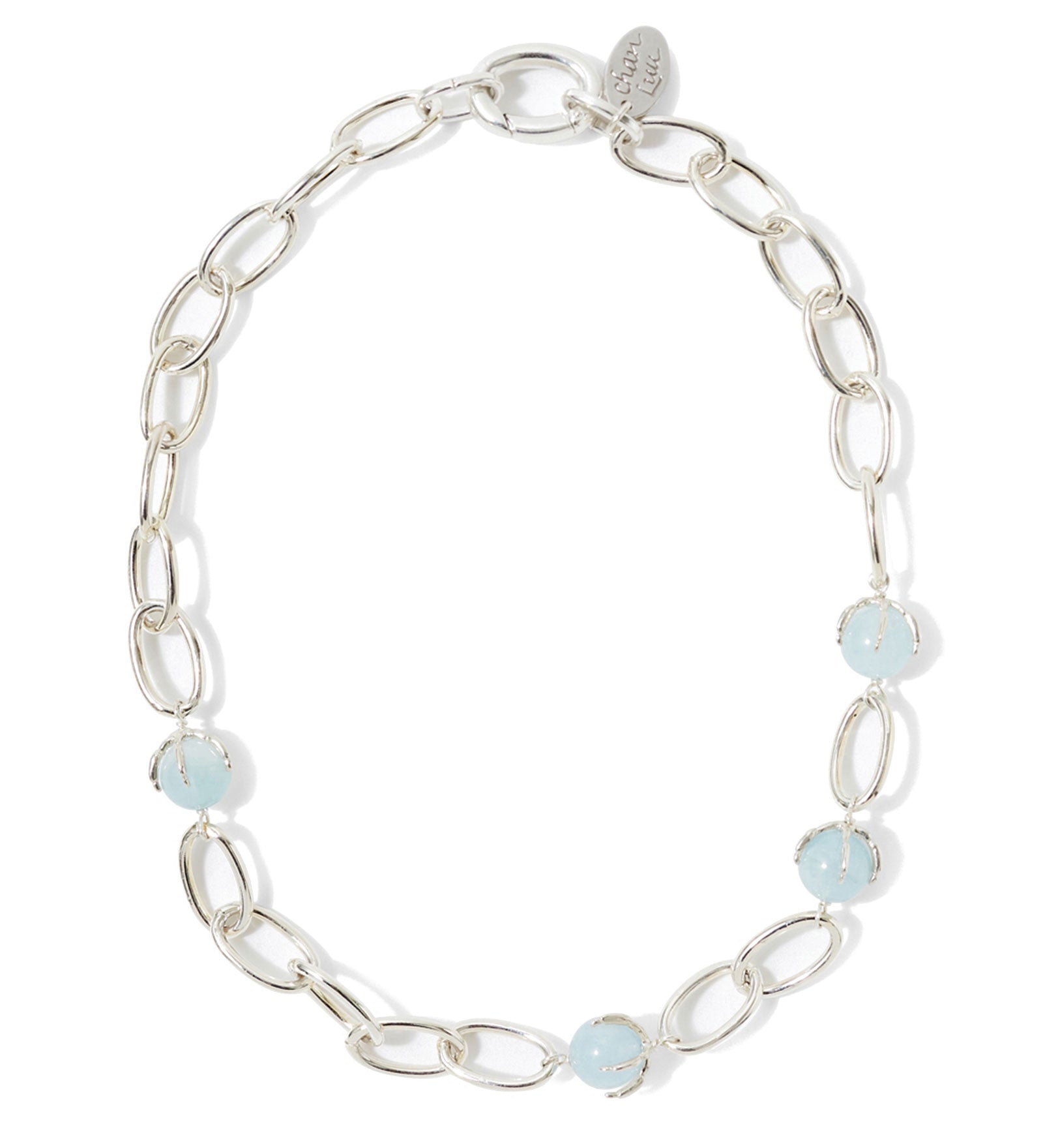 Link Claw Aquamarine Necklace Silver Plated, Aquamarine