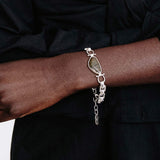 Large Link Bezel Stone Bracelet Silver Plated, Labradorite