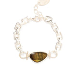 Large Link Bezel Stone Bracelet Silver Plated, Labradorite