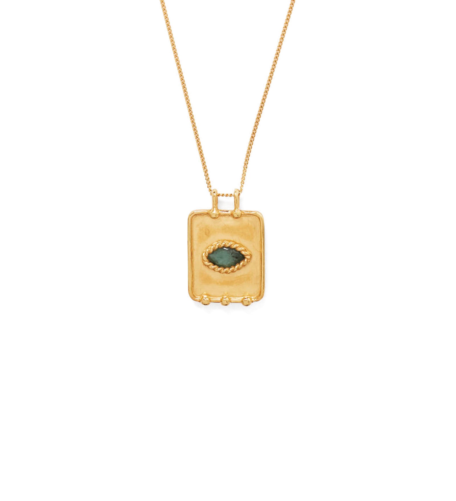 Twist Evil Eye Charm Necklace 18k Gold Vermeil, Emerald