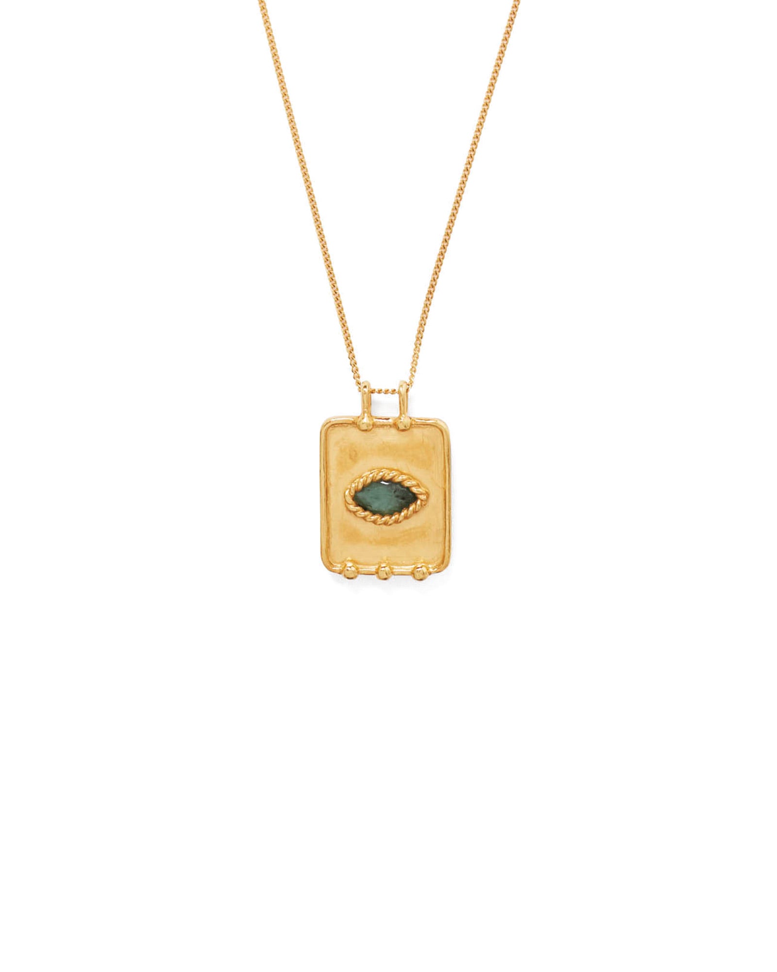 Twist Evil Eye Charm Necklace 18k Gold Vermeil, Emerald