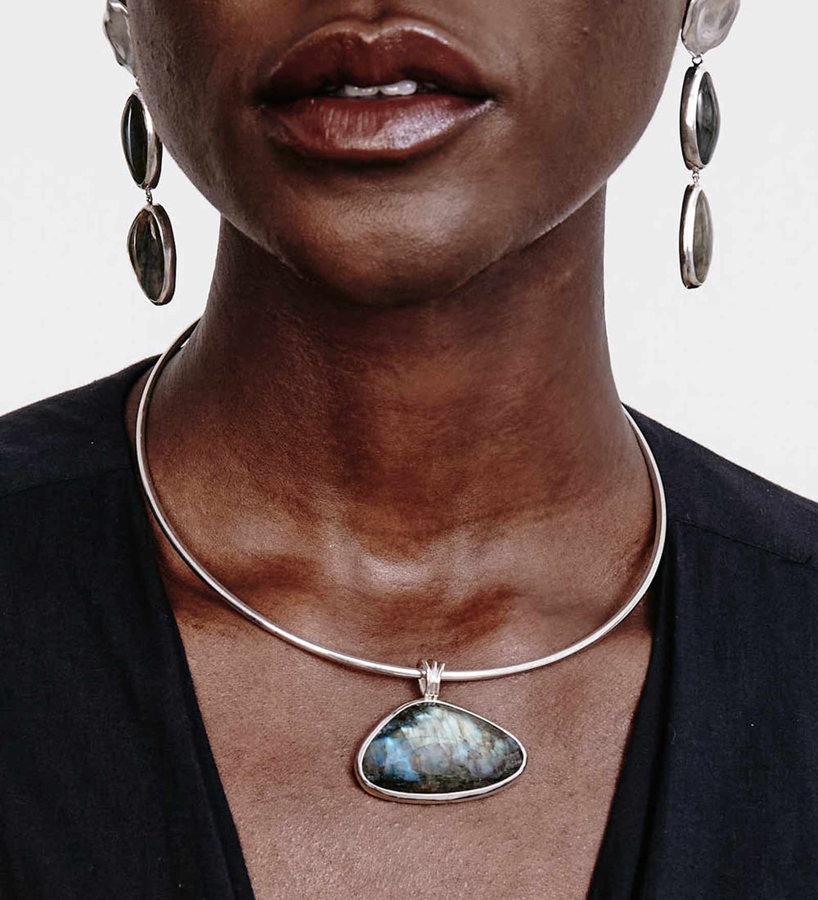 Yasmine Collar Necklace Silver Plated, Labradorite