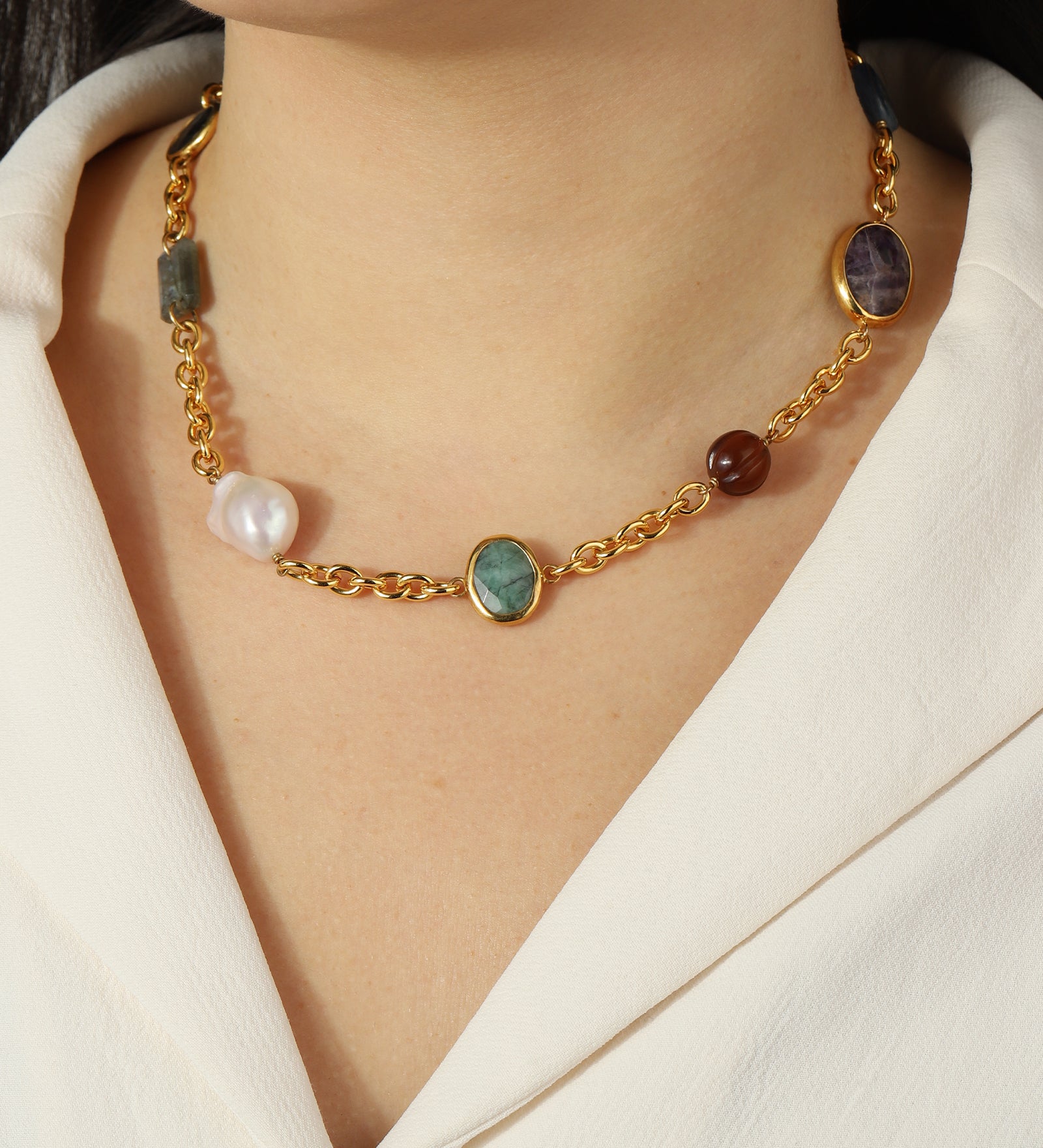 Chan Luu-Station Mixed Stone Necklace-Necklaces-Blue Ruby Jewellery-Vancouver Canada