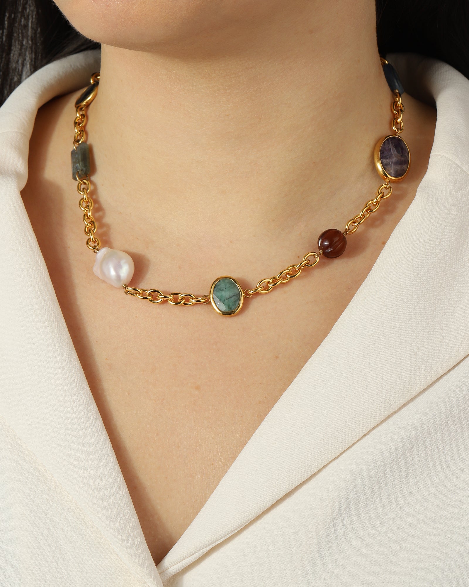 Chan Luu-Station Mixed Stone Necklace-Necklaces-Blue Ruby Jewellery-Vancouver Canada