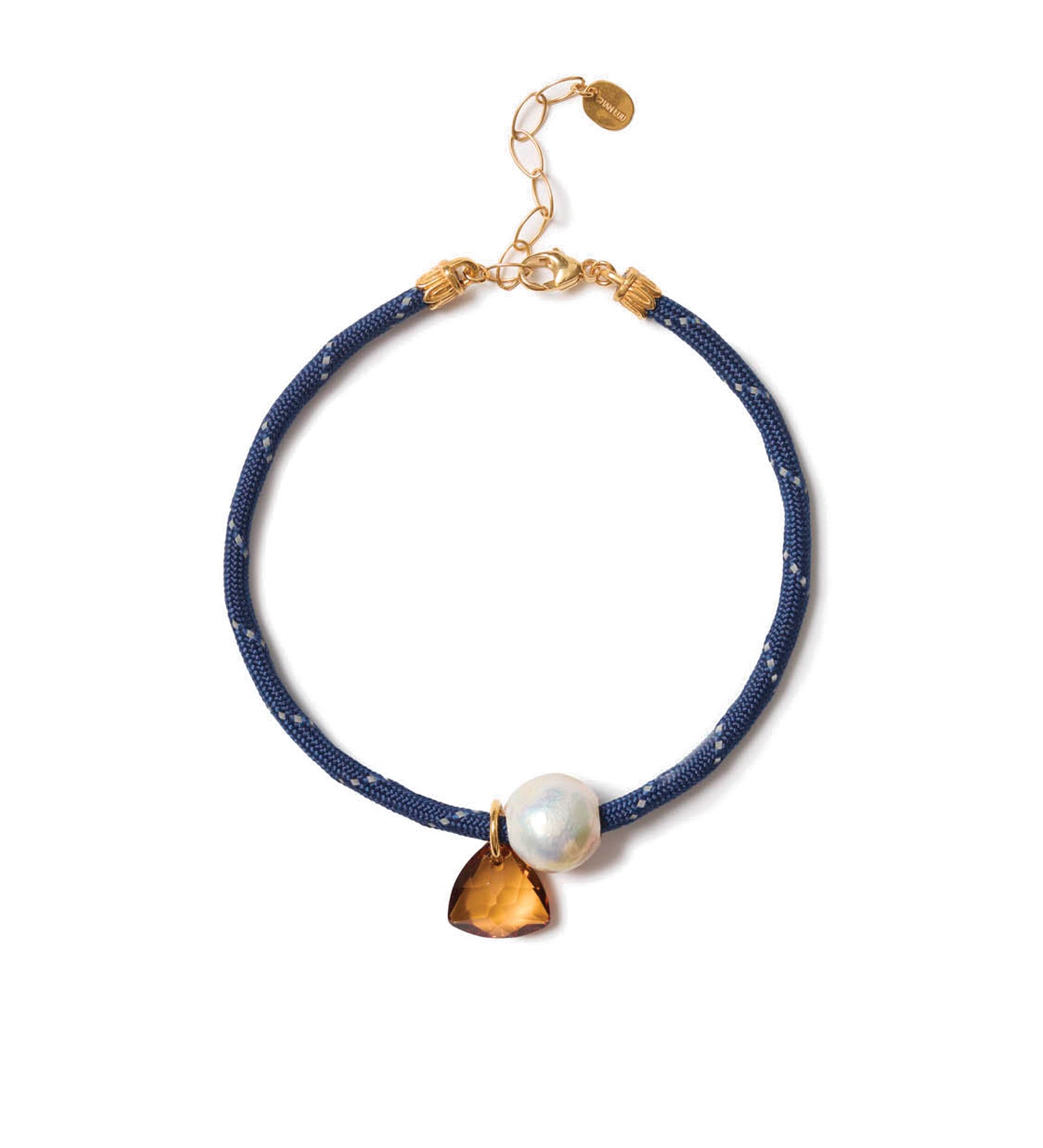 Pearl Crystal Cord Anklet 18k Gold Vermeil, White Pearl, Amber